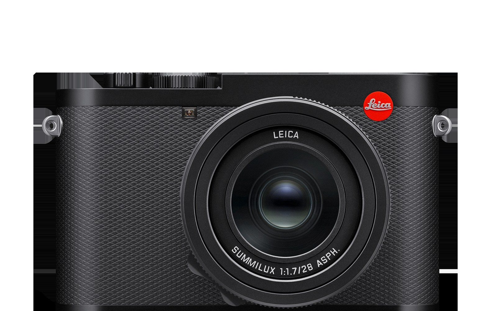 Front view of a black Leica camera showing its Summilux 1:1.7/28 ASPH lens